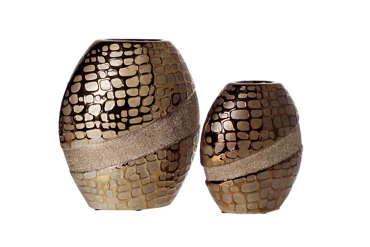 Ваза керамическая золотая Rezo 14,5х7х15 GARDA DECOR - 048565 Золото  - Вид №1