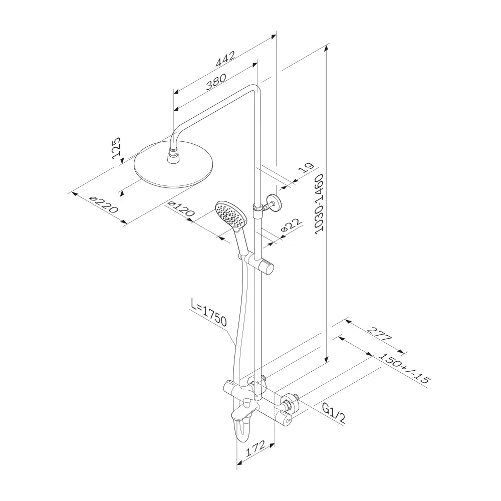 AM.PM MOXIEM500 — душевая система с термостатом и регулируемым верхним душем 83083936 STLM-0038915 - Вид №9