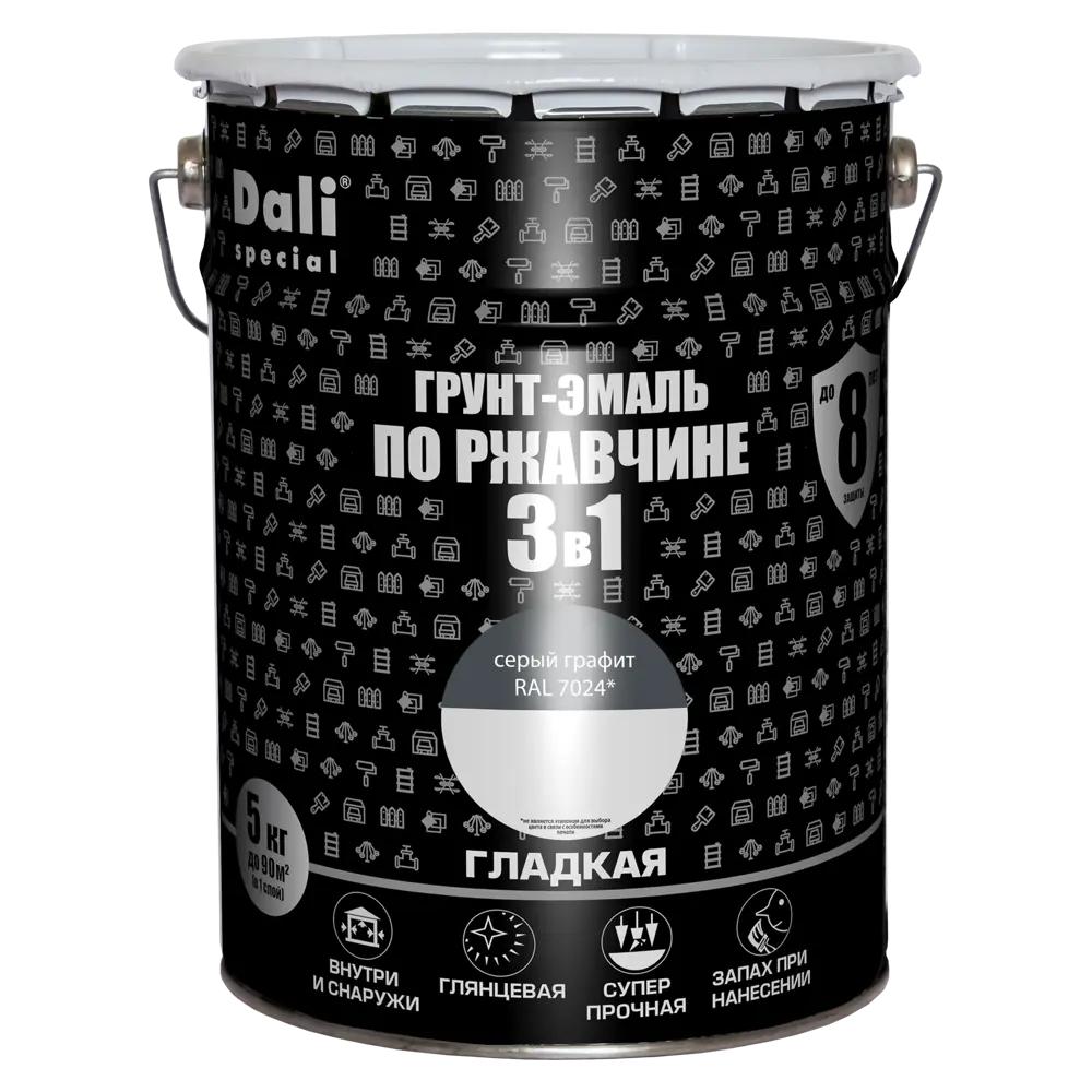 Эмаль по ржавчине 3 в 1 DALI серый графит 5 кг 89379663 STLM-1423958 - Вид №1