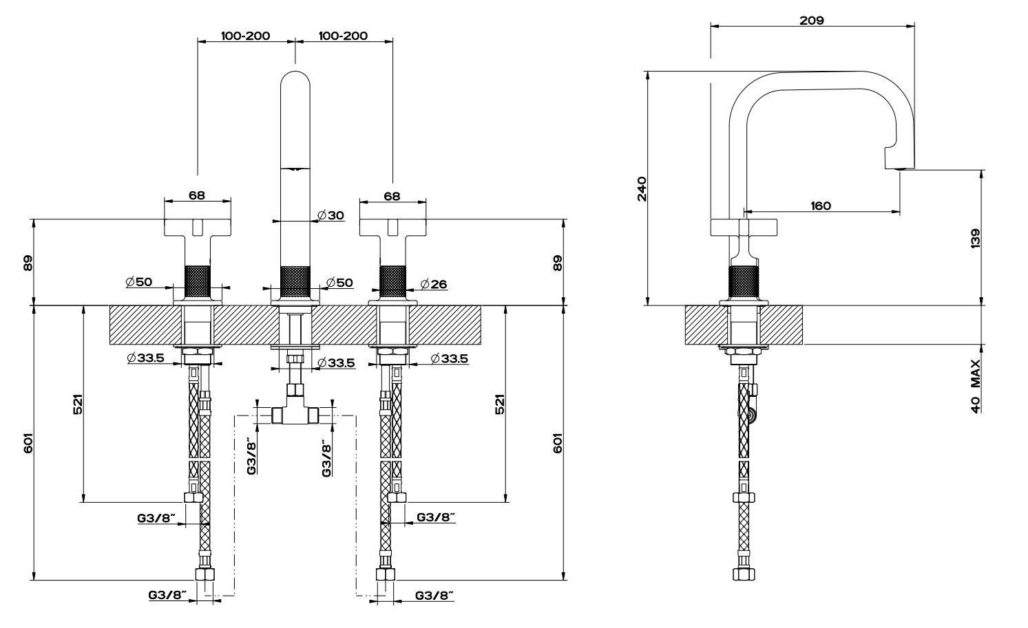 Смеситель для раковины с 3 отверстиями из латуни без слива Gessi гравированный ARCH-00062365 - Вид №3
