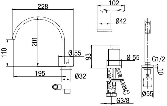 0IQ00016JA00 Glint Смеситель для ванны на 3 отв., хром Jacuzzi  - Вид №1