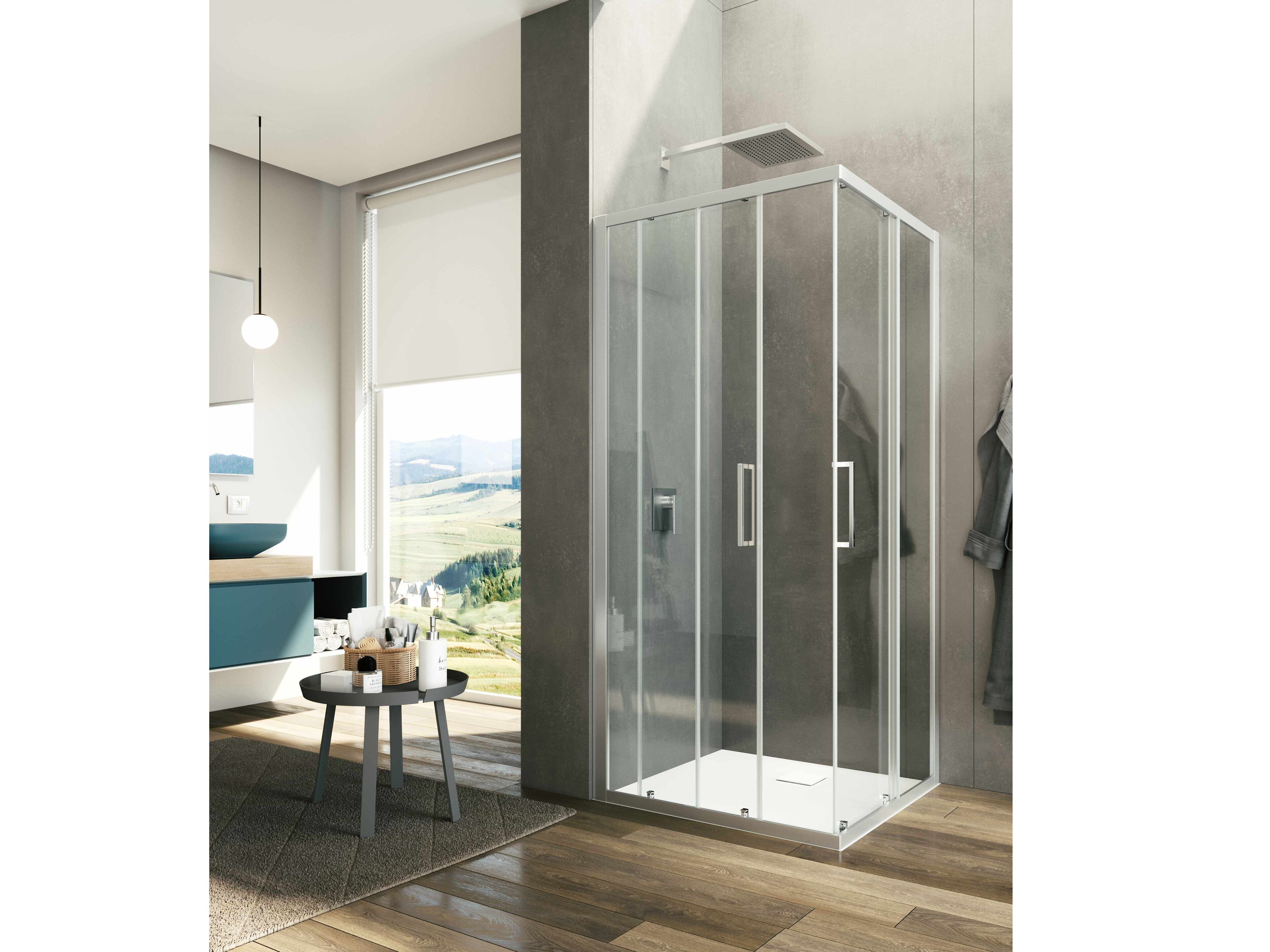 Стеклянная угловая душевая кабина с раздвижной дверью Provex Industrie арка ARCH-00091102 - Вид №1