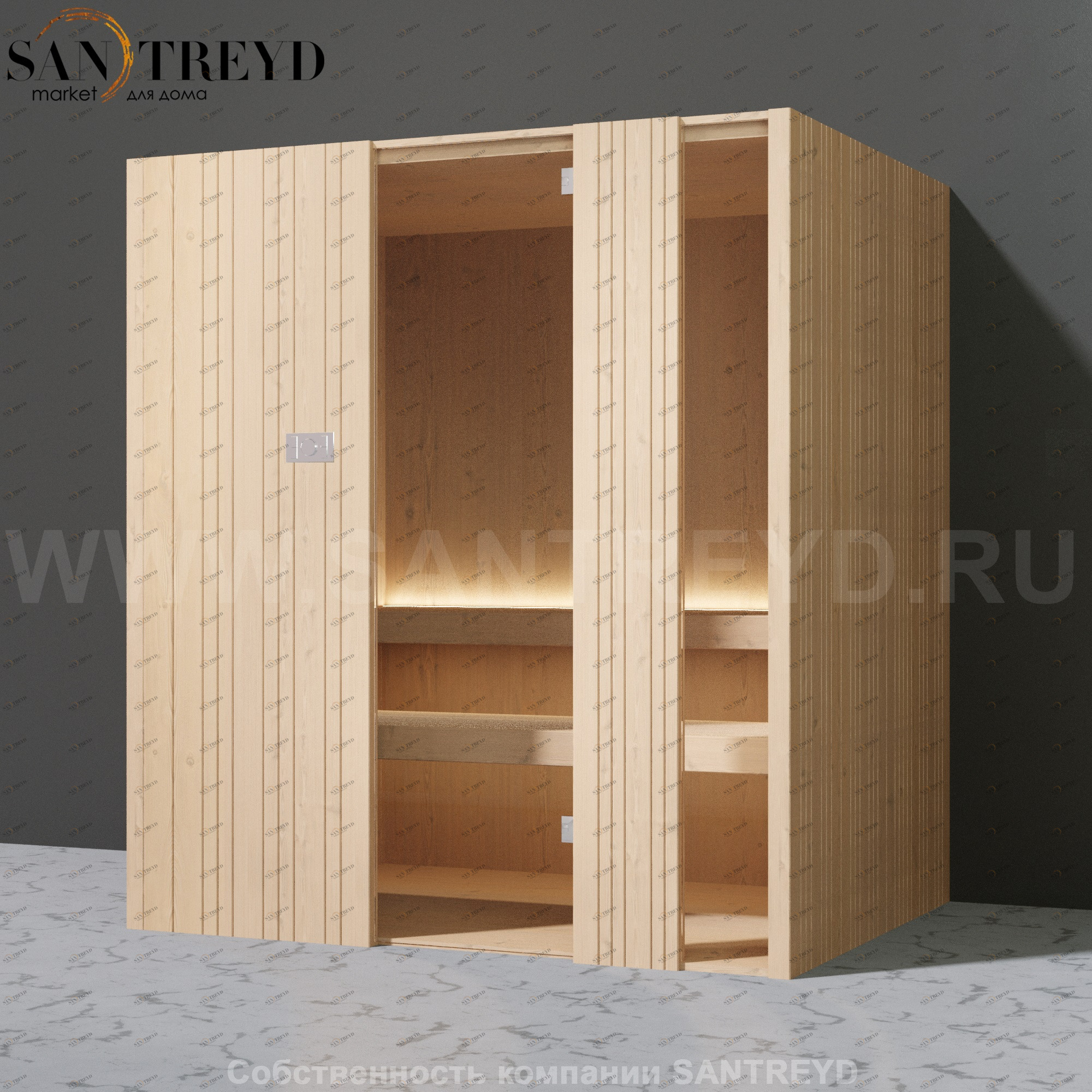 Effegibi AUKI SA50450050 Сауна. Установка: к стене. Мощность: 4 кВт макс. Размеры: длина 189 см, ширина 126 см. Отделка: канадский хемлок.