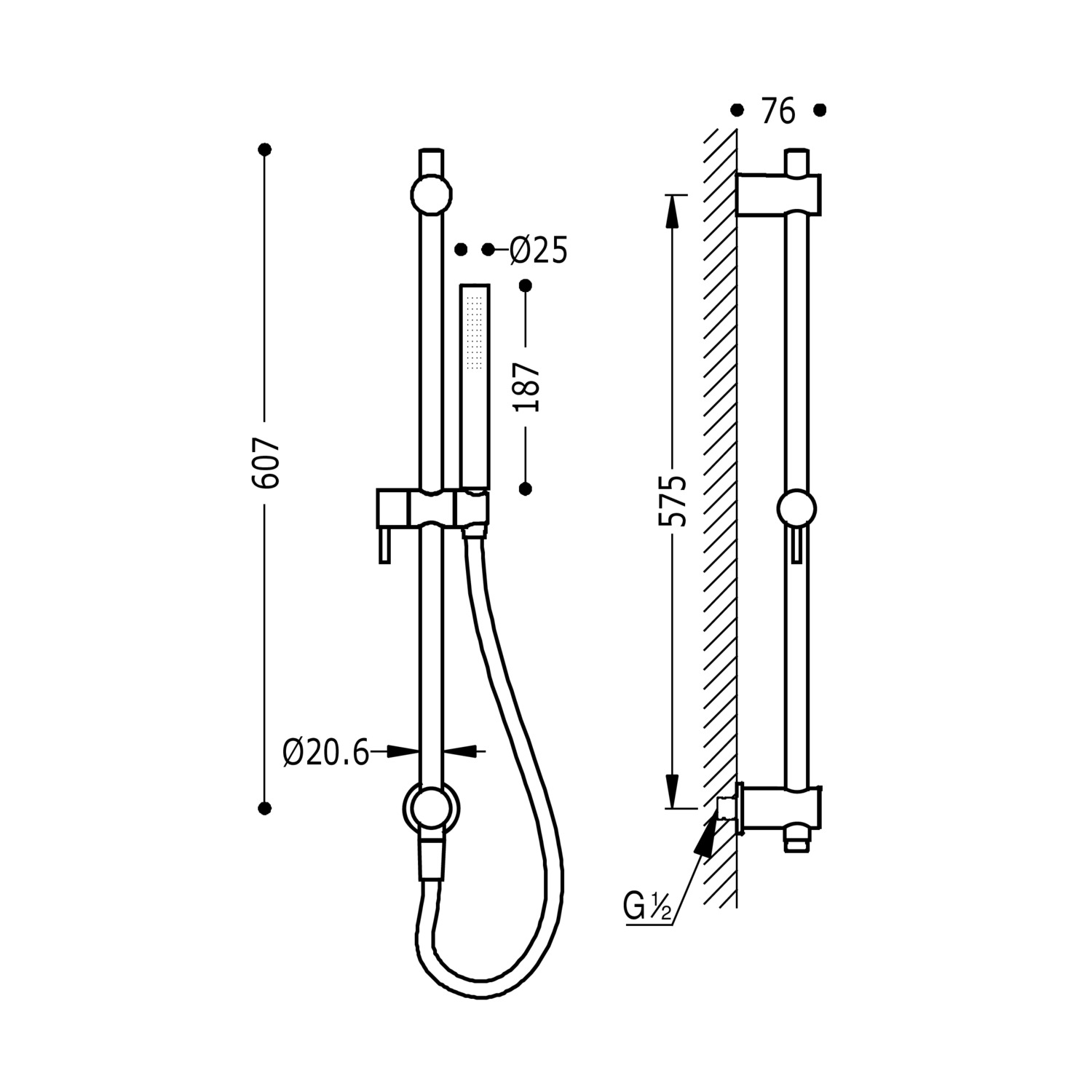 Комплект душевой планки с настенным водоснабжением-06193102 TRES Showers - Вид №1
