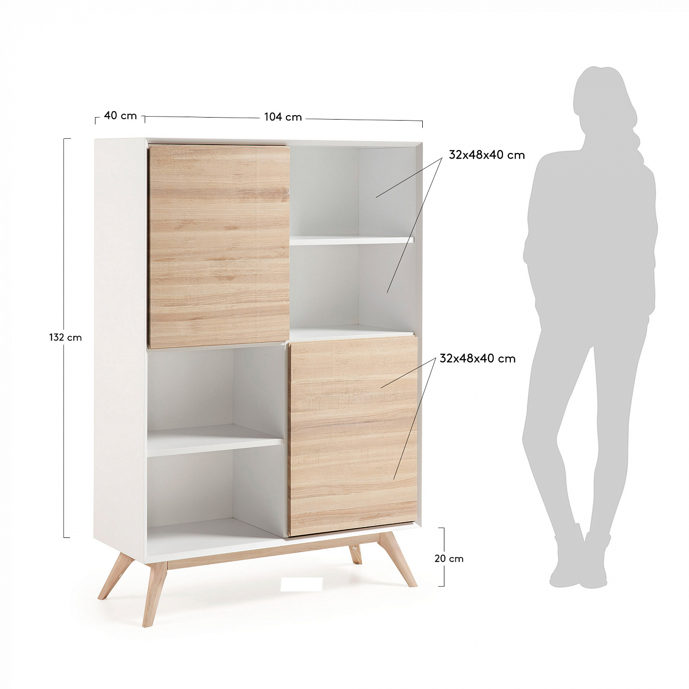 086041 QUATRE Bookshelf 104x152 ash wood, matt white mdf La Forma Eunice - Вид №4