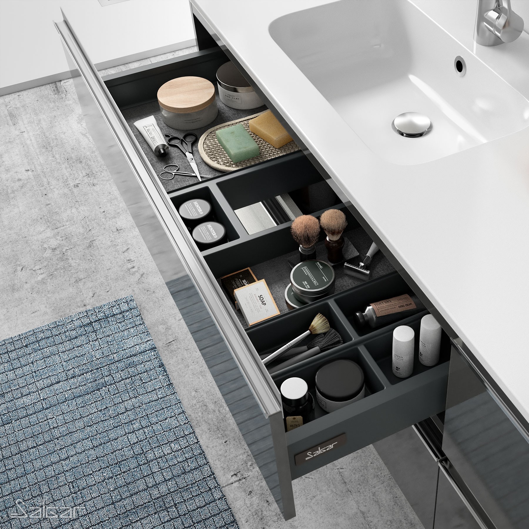 22802 SALGAR Мебель для умывальника SPIRIT 800 2 металлических ящика GLOSS GREY 797 x 540 x 450 мм - Вид №2