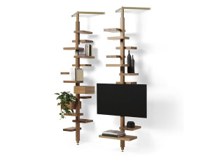 Книжный шкаф из массива дерева с подставкой для телевизора с креплением пол-потолок