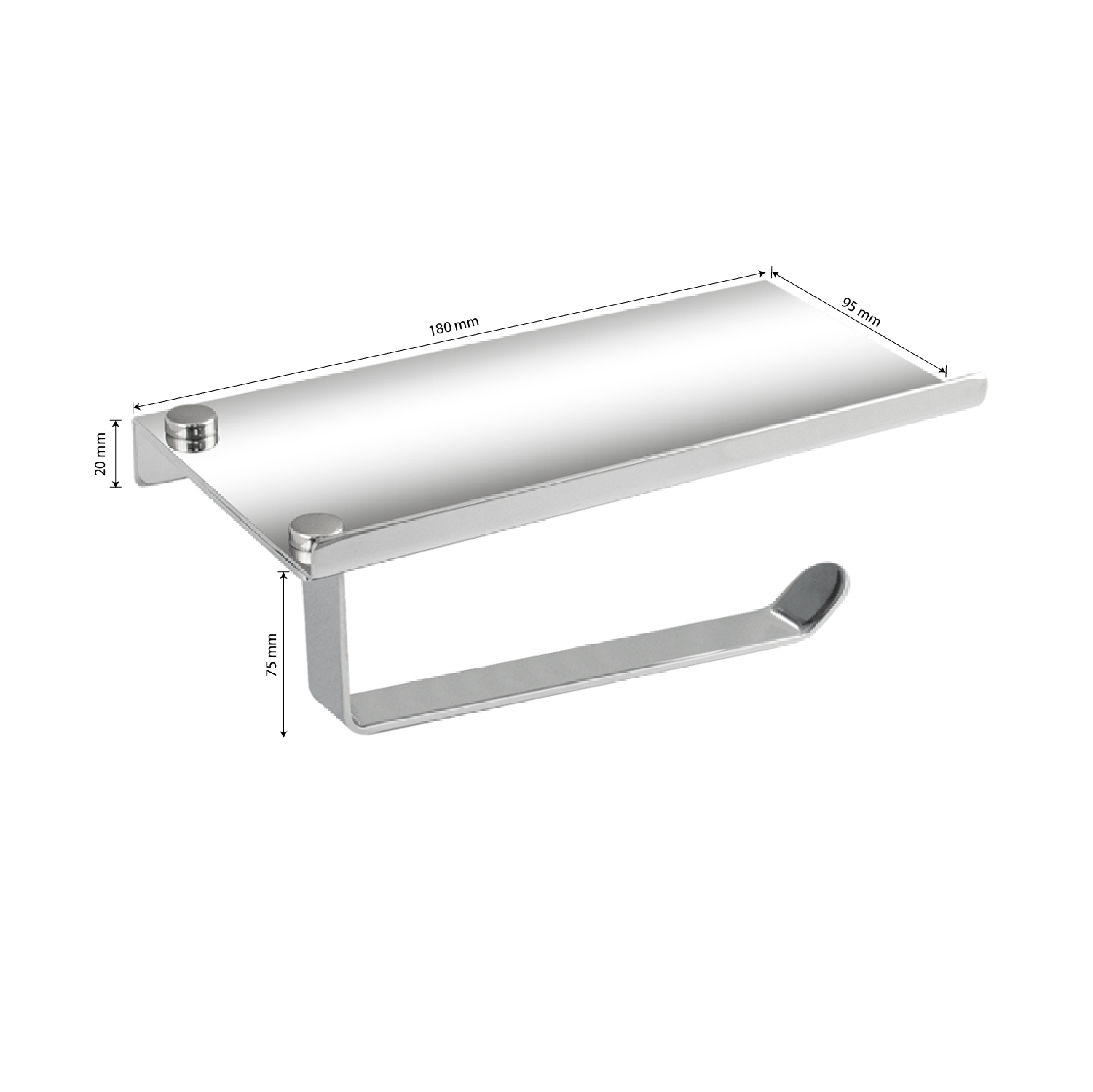 GFmark - Держатель туалетной бумаги из нержавеющей стали, антивандальный, с полочкой, код: 79905  - Вид №2