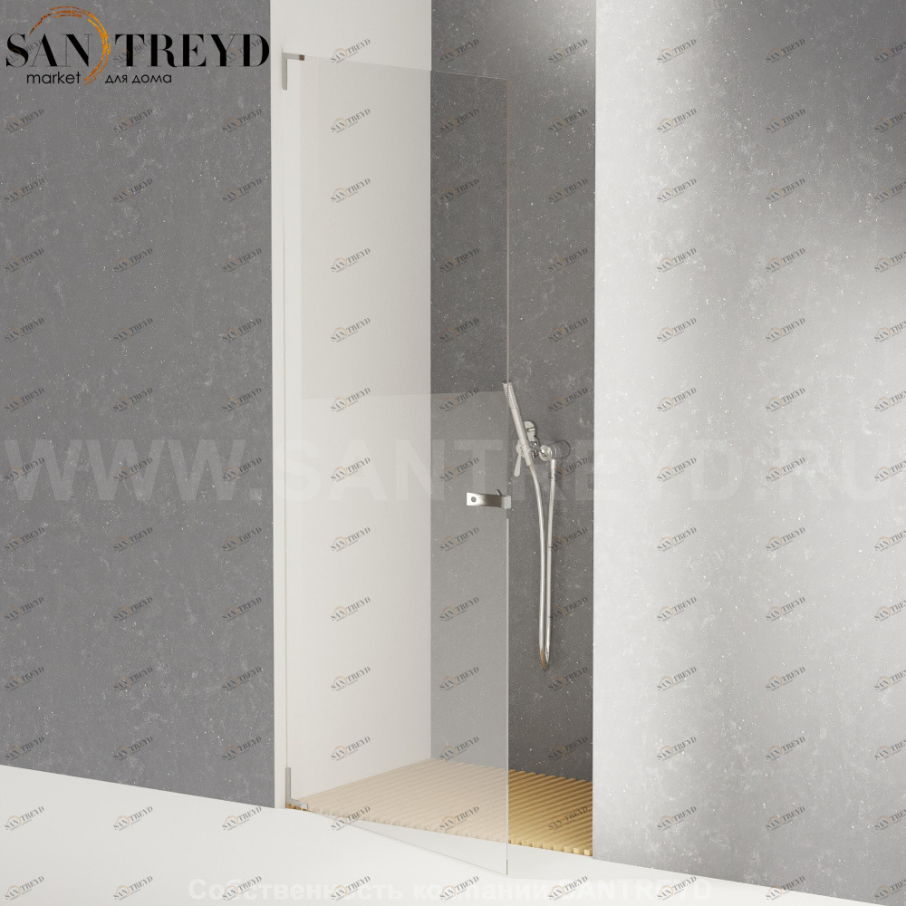 Душевое ограждение FLAT D подрезаемое, стеклянная нишевая с дверью экстрапрозрачная перегородка с поддоном из светлого дуба. Размеры: длина от 68,2 до 100 см Agape DB10100NE