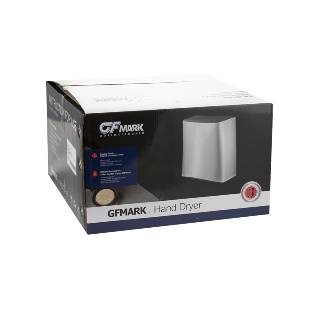 GFmark - Сушилка для рук, скоростная, модель V-windblade, антивандальная, корпус из нержавеющей стали, матовая, 2000W, код: 6954  - Вид №5