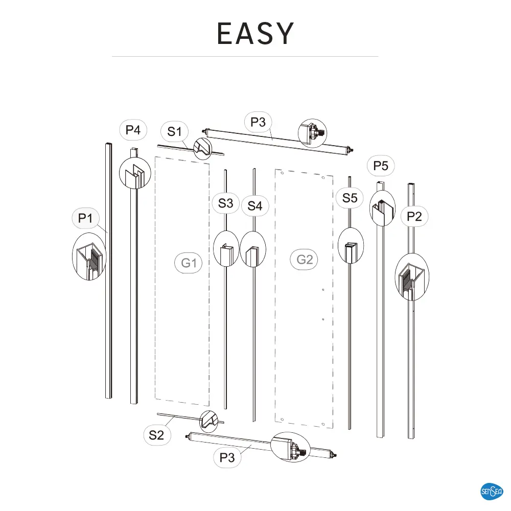Комплект стекол для раздвижной душевой двери Sensea Easy 110 см прозрачное стекло цвет профиля на выбор 83631057 STLM-2005147 - Вид №21