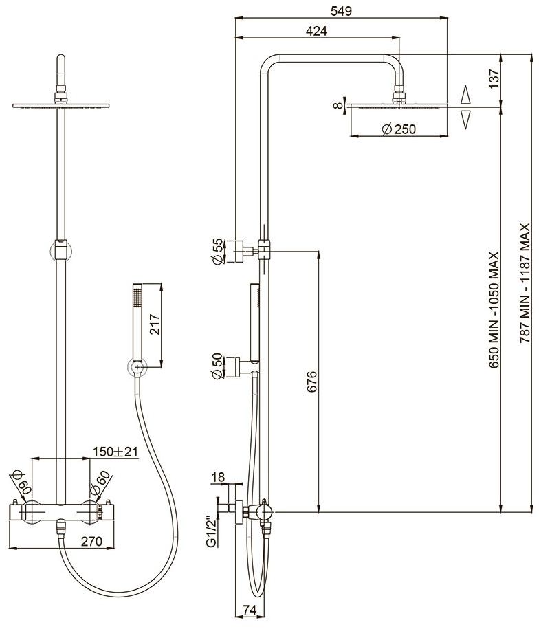 Paini  Cox 78PZ689TH душевая система с термостатом  - Вид №3