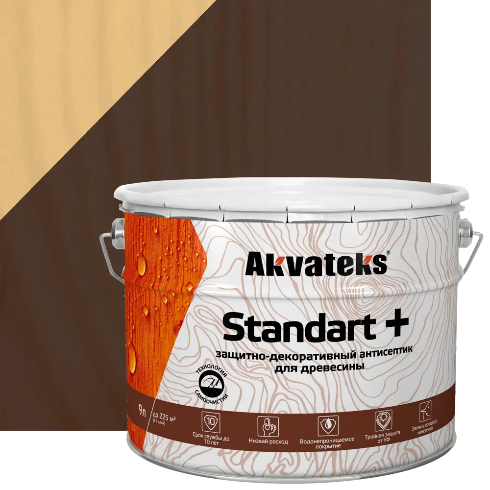 АКВАТЕКС Standart - защитный антисептик для дерева цвет орех 9 л 86364496 STLM-0068142