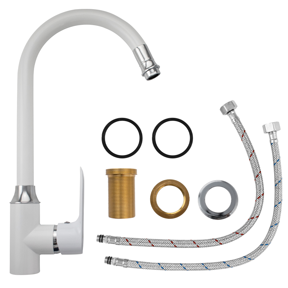 GFmark - Смеситель кухонный, шаровый, боковой, комбинированный, с белой эмалью, код: 5254  - Вид №4