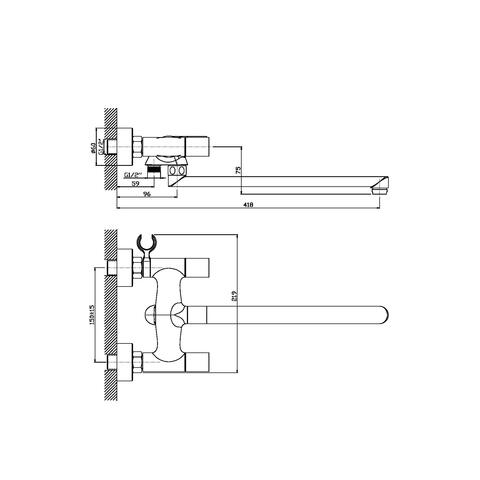Orange Fenix M31-211cr двухвентильный смеситель для ванны/душа с длинным поворотным изливом 350 мм, керамичеким дивертором и душевыми аксессуар Хром sun-id-1517141 - Вид №2