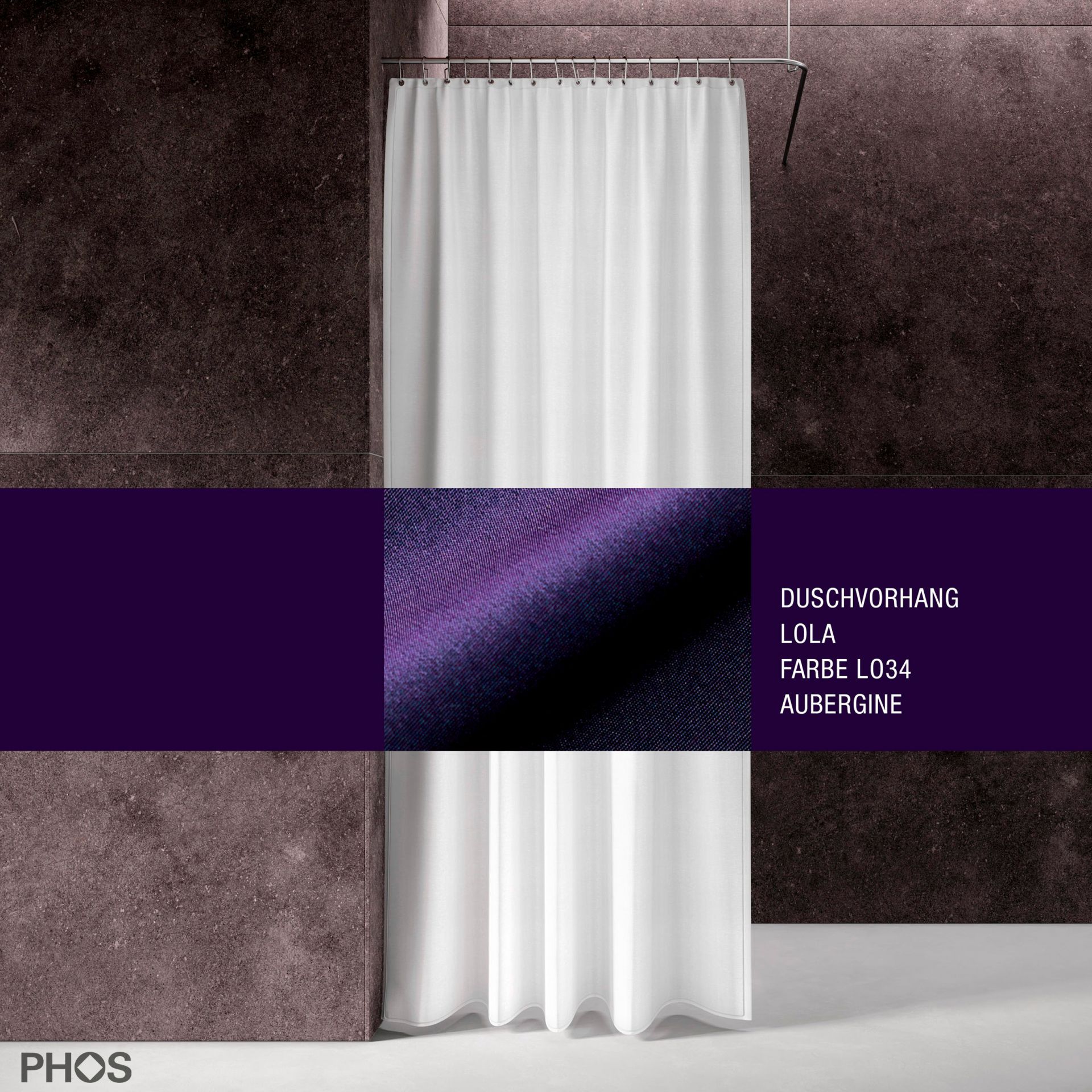 DV-LOLA200-140-LO34 Занавеска для душа лола, длина 200 см, ширина 140 см. баклажан. PHOS 
