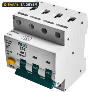 Дифференциальный автомат Dekraft АВДТ 3P N C32 А 30 мА 6 кА C16215DEK 88461156 STLM-2134593