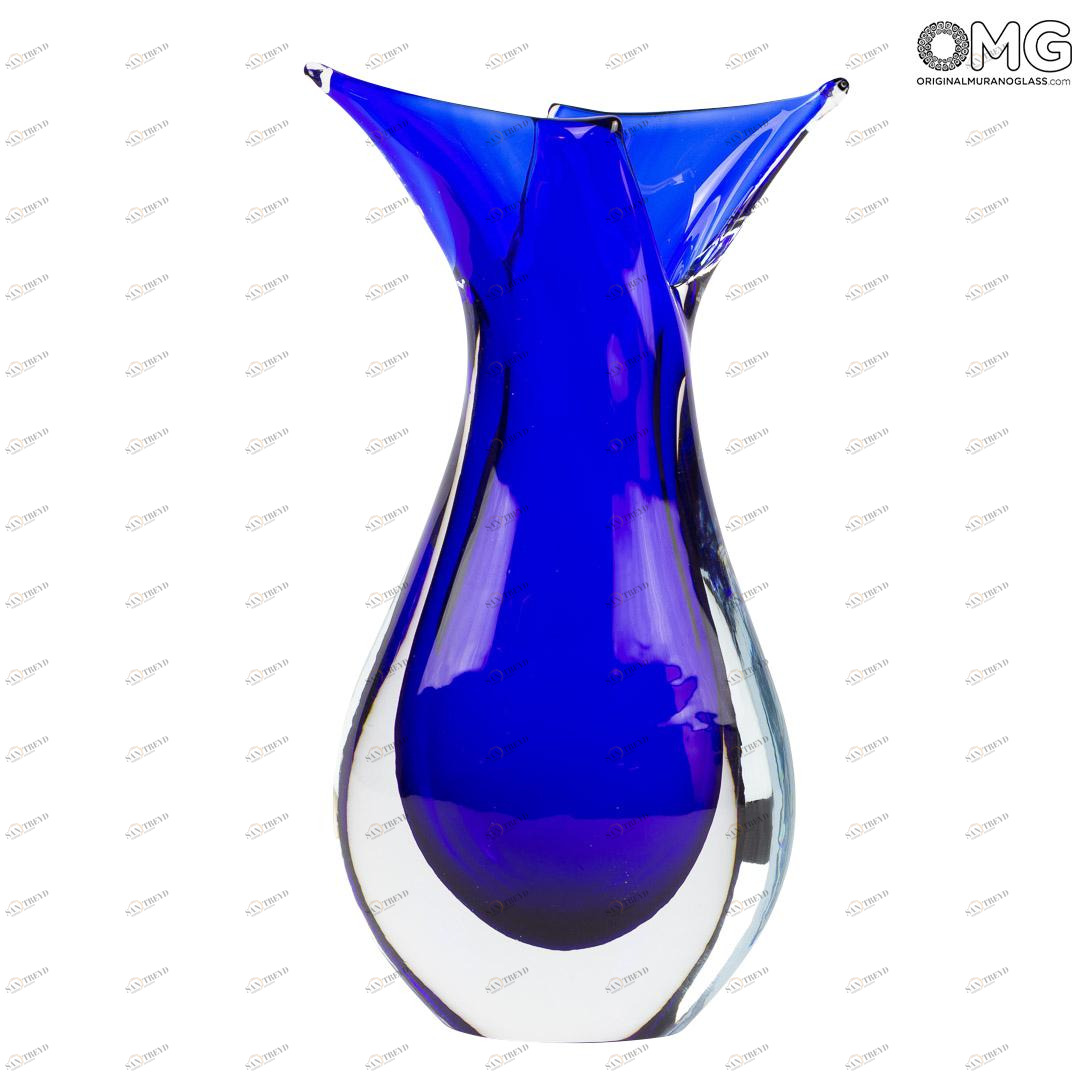 2888 ORIGINALMURANOGLASS Ваза Синяя рыба - соммерсо - Original Murano Glass OMG 12 см 