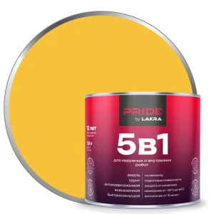ЛАКРА Грунт-эмаль 5 в 1 для металла и дерева, желтый 1.9 л 89410855