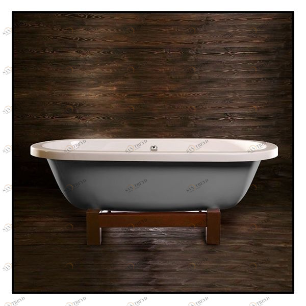 Ванна напольная отдельностоящая серая с деревянной рамой Akcjum Casandra WR-12-01-M WR1201M