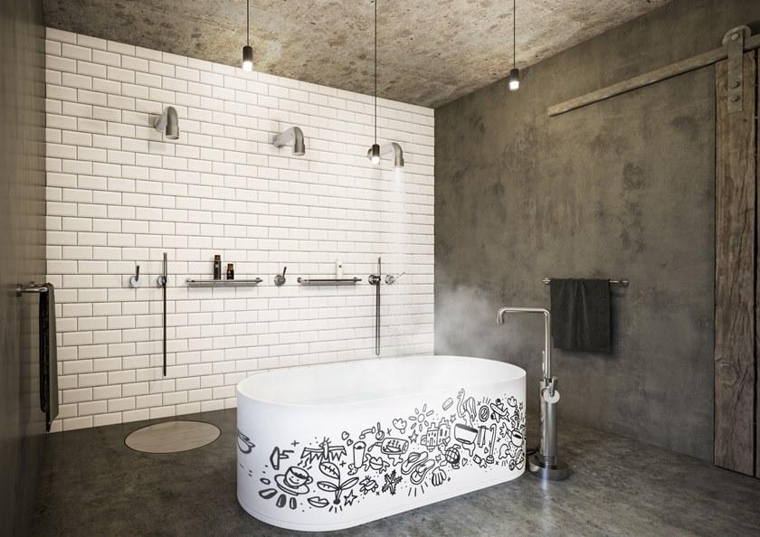 JEE-O Смеситель для ванны напольный стальной с ручным душем Soho 700-3110/2/8/9 - Вид №2