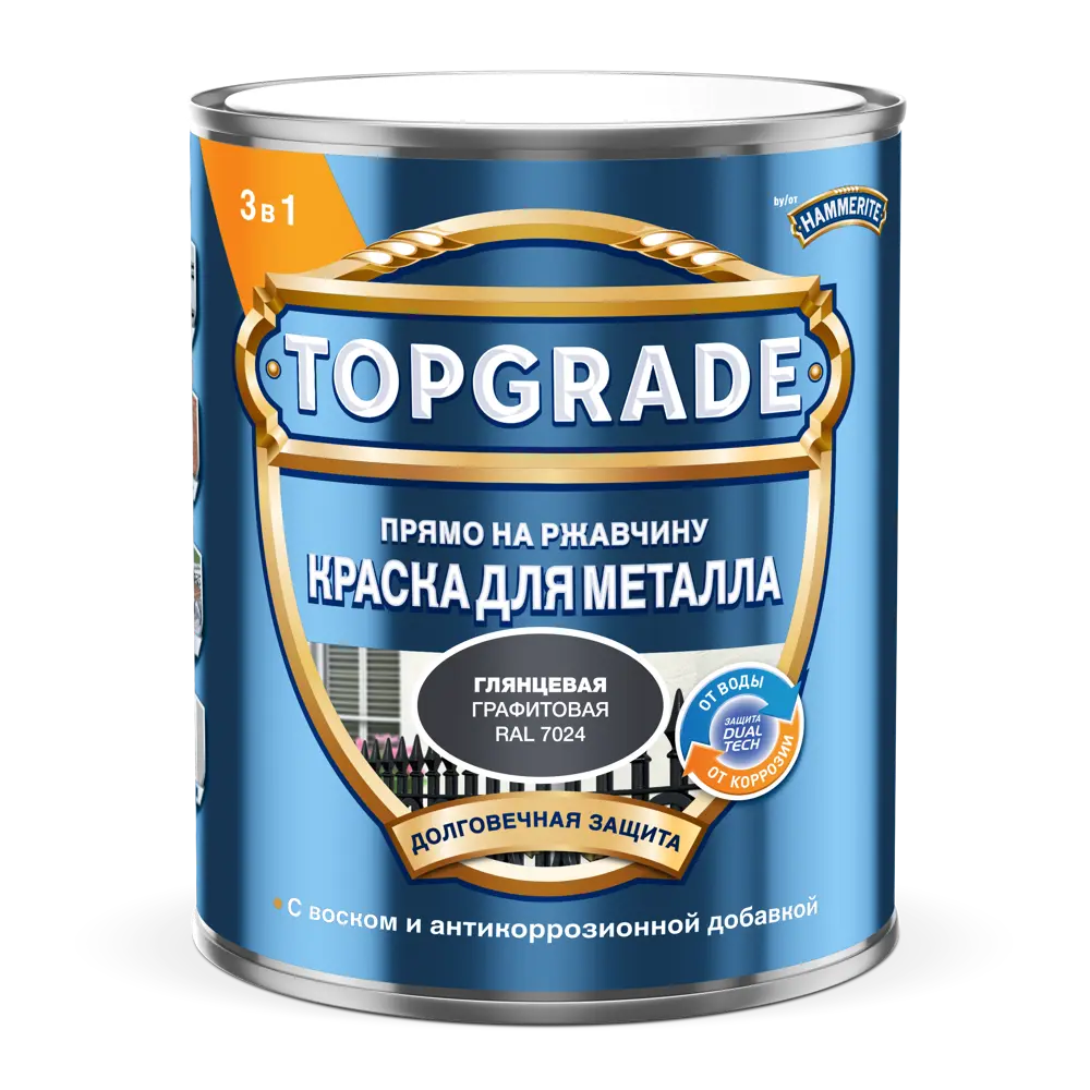 Грунт-эмаль по металлу 3 в 1 Topgrade гладкая цвет графитовый 0.75 л STLM-2050490 - Вид №1