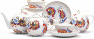 10631339 Дулевский фарфор Сервиз чайный 6/15 "Тюльпан" "Перо Жар-птицы" Фарфор