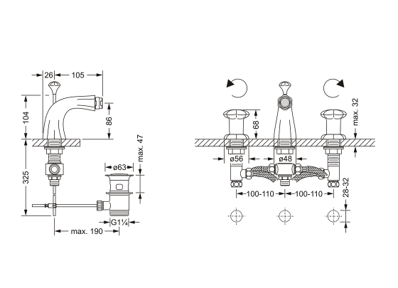 Смеситель для биде на три отверстия ½" JOERGER Florale 600.30.100.000 - Вид №1