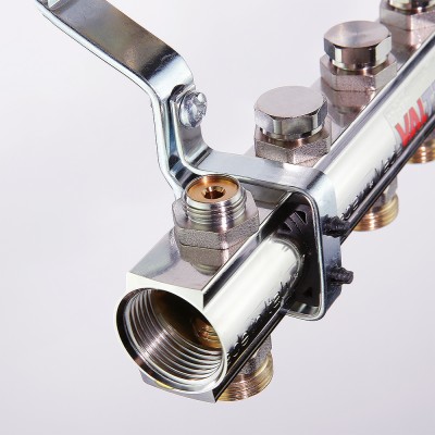 VTc.594.EMNX.0705 Коллекторный блок латунный c термостатическими и балансировочными клапанами Valtec 1 1/4", 5 x 3/4", "евроконус"  - Вид №6