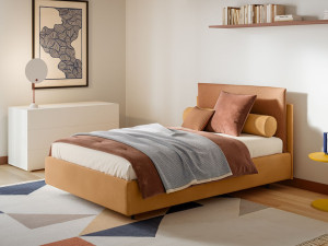 Односпальная кровать с мягким изголовьем