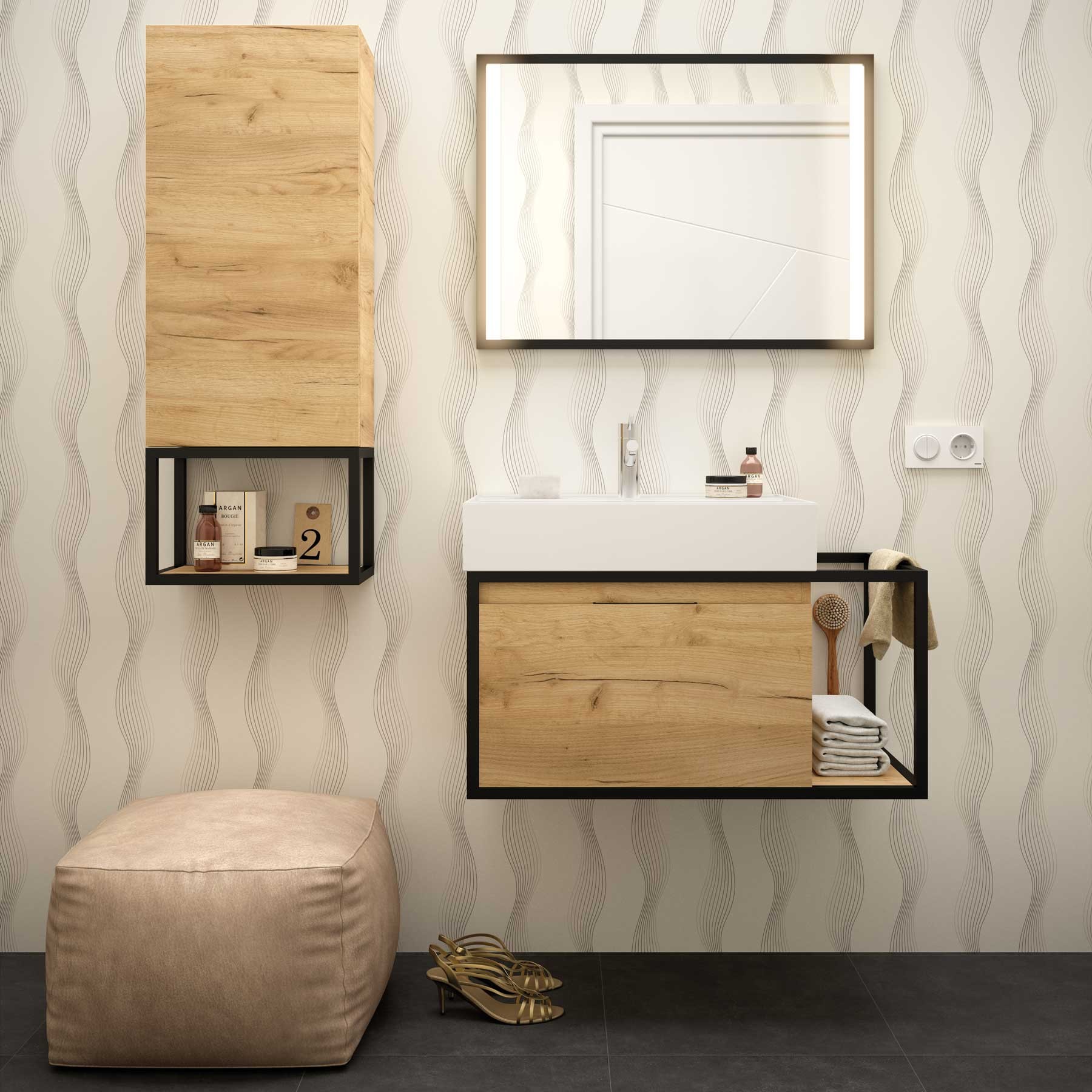 25760 SALGAR Модуль VINCI 1060 двусторонний 1 дверный ДУБ АФРИКАНСКИЙ 400 x 1060 x 240 мм - Вид №1