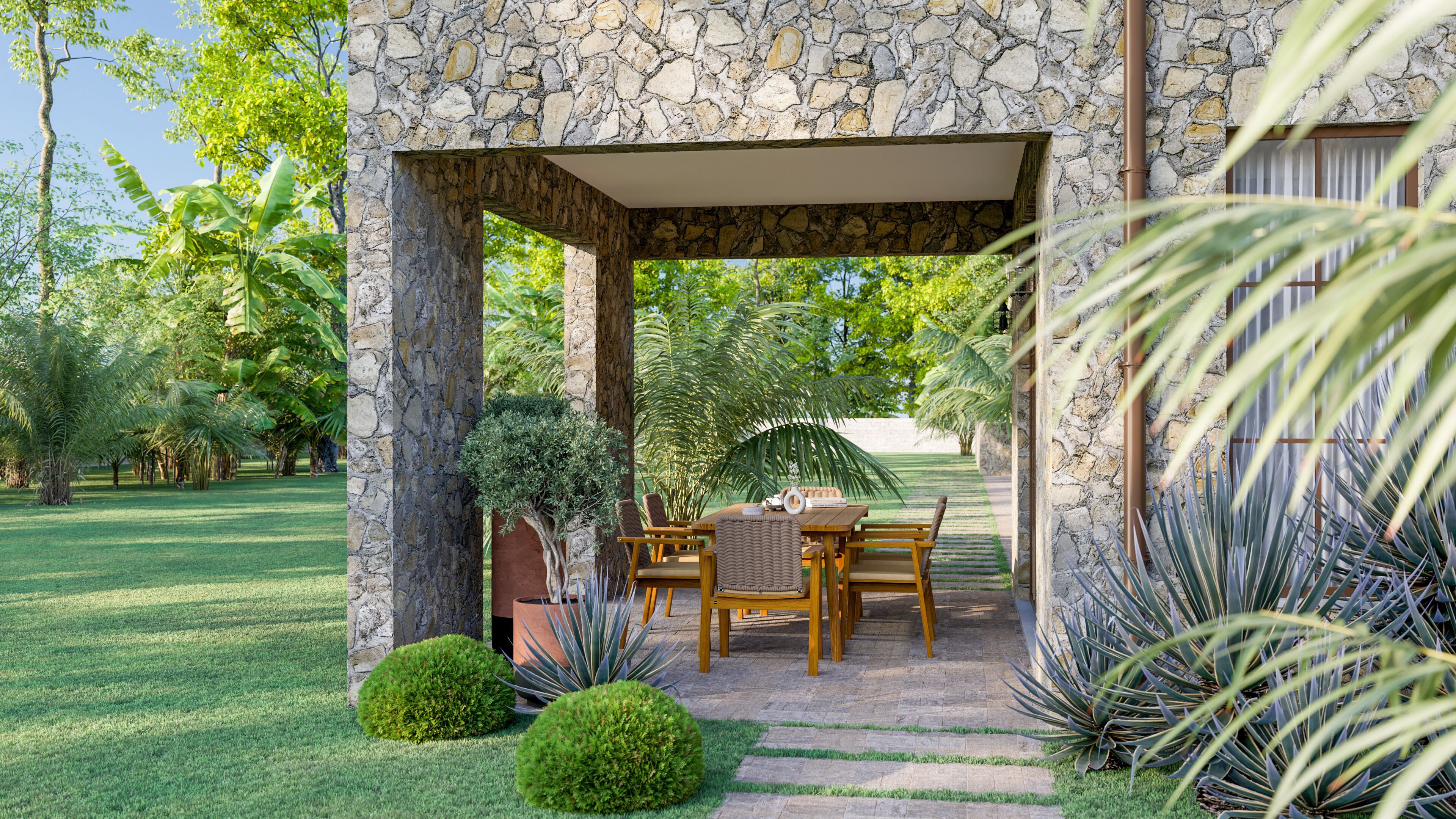 Стул для сада из тикового дерева с подлокотниками YAAZ Denk ARCH-00111223 - Вид №2