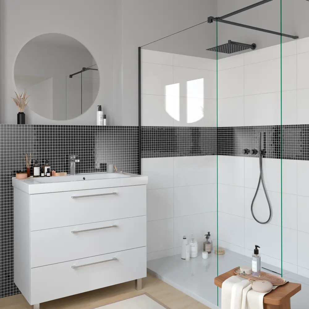 Стеклянная мозаика ARTENS Black 30×30 см для интерьера ванной 15093895 Clear STLM-0005417 - Вид №8