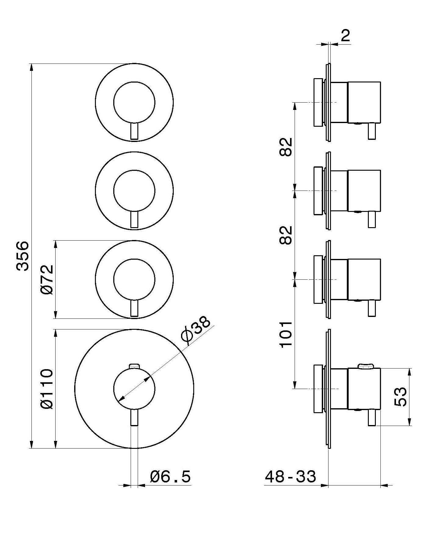 Термостатический смеситель для душа с 4 отверстиями Newform многофункциональные термостаты 3 выхода ARCH-00061300 - Вид №2