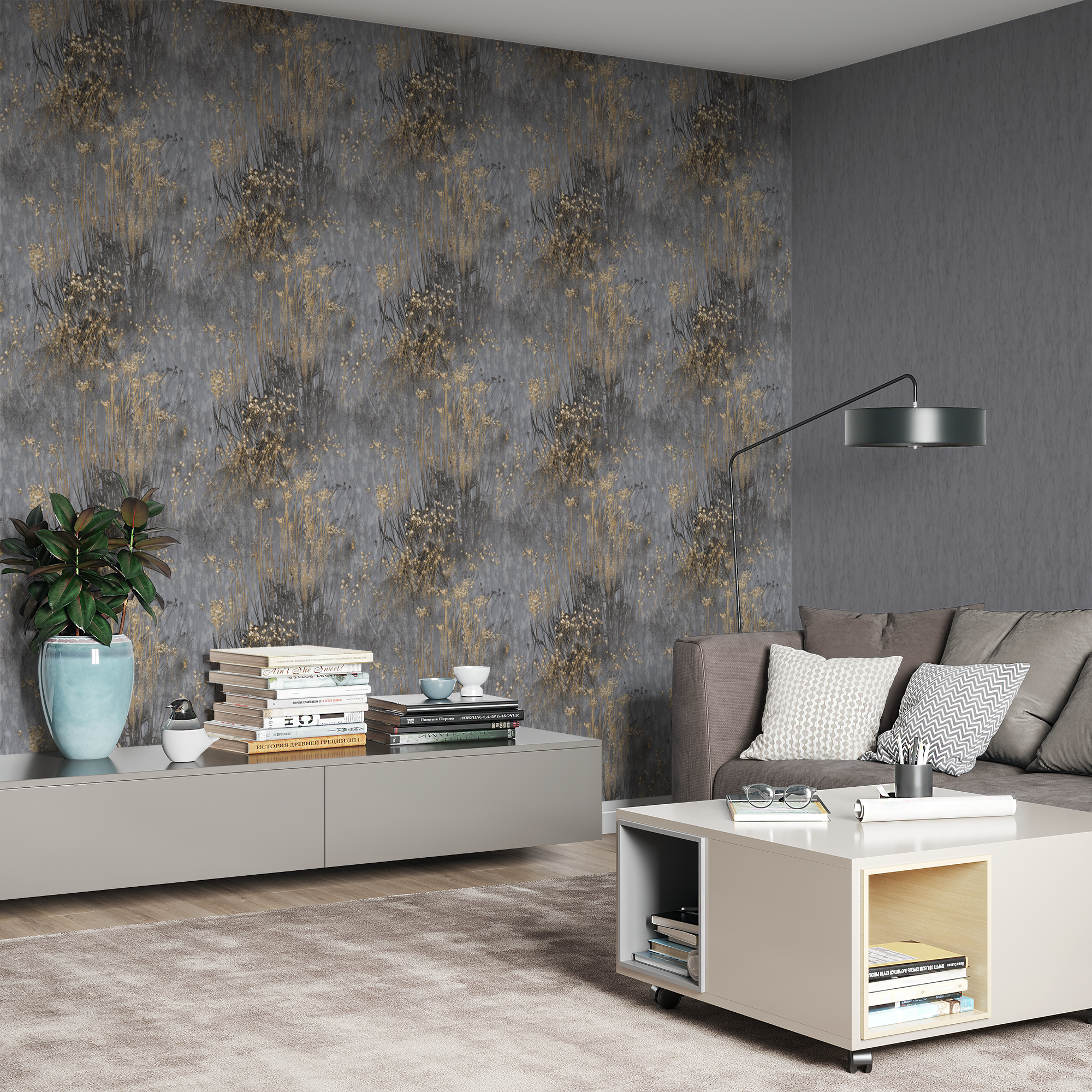 ПАЛИТРА Avignon - флизелиновые обои с растительным орнаментом в серых тонах 83737747 STLM-0043956 - Вид №3