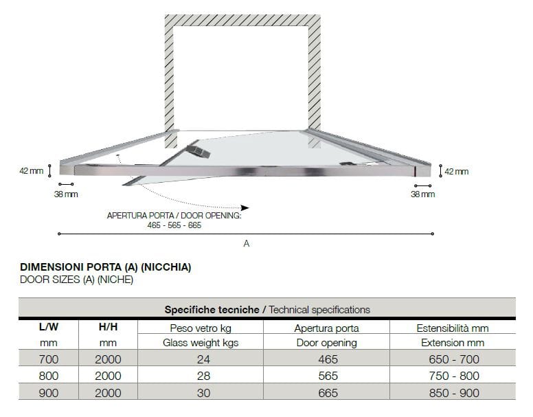 Алюминиевая и стеклянная нишевая душевая кабина с распашной дверью TAMANACO FPB40 ARCH-00056081 - Вид №8