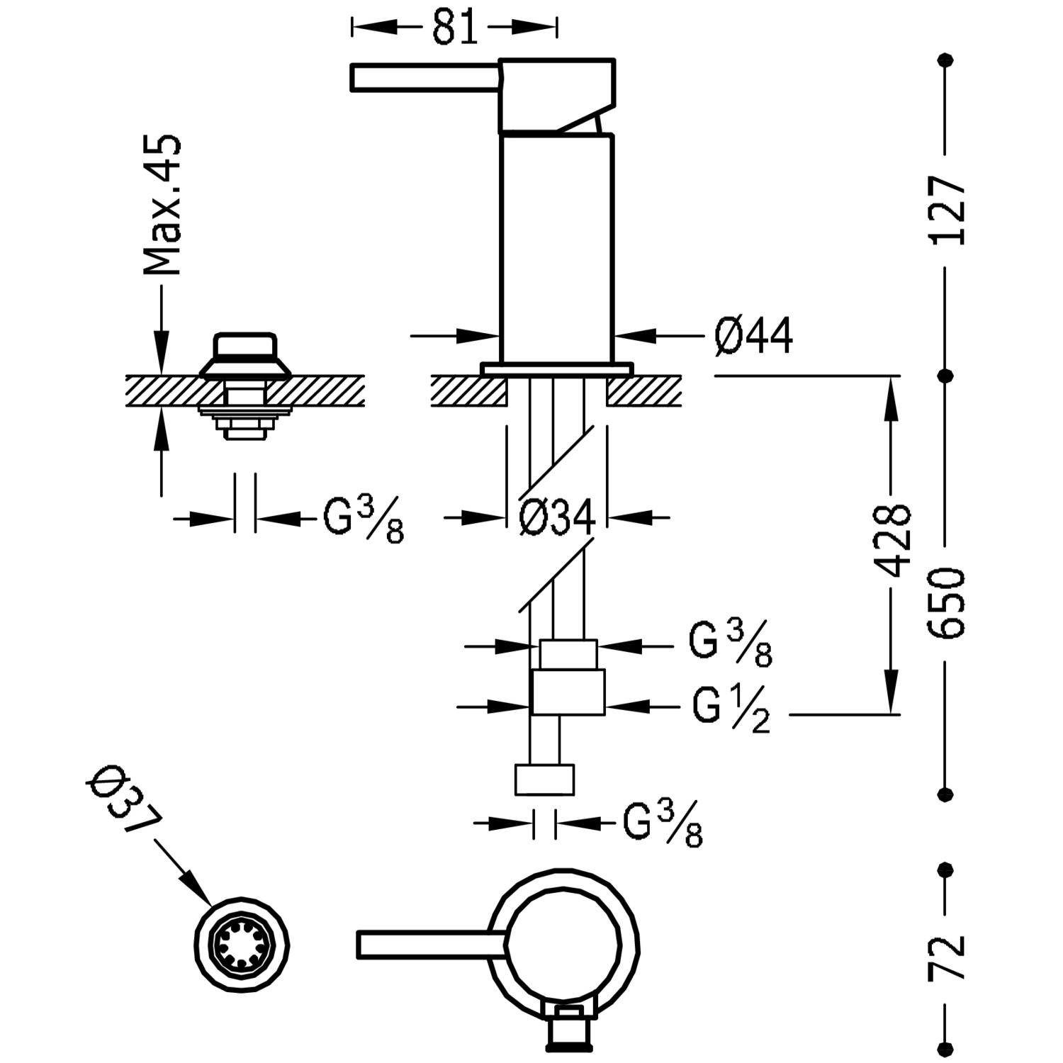 МАКСИМАЛЬНЫЙ смеситель для биде с одной ручкой и маленькой насадкой для душа-06213001 TRES  - Вид №1