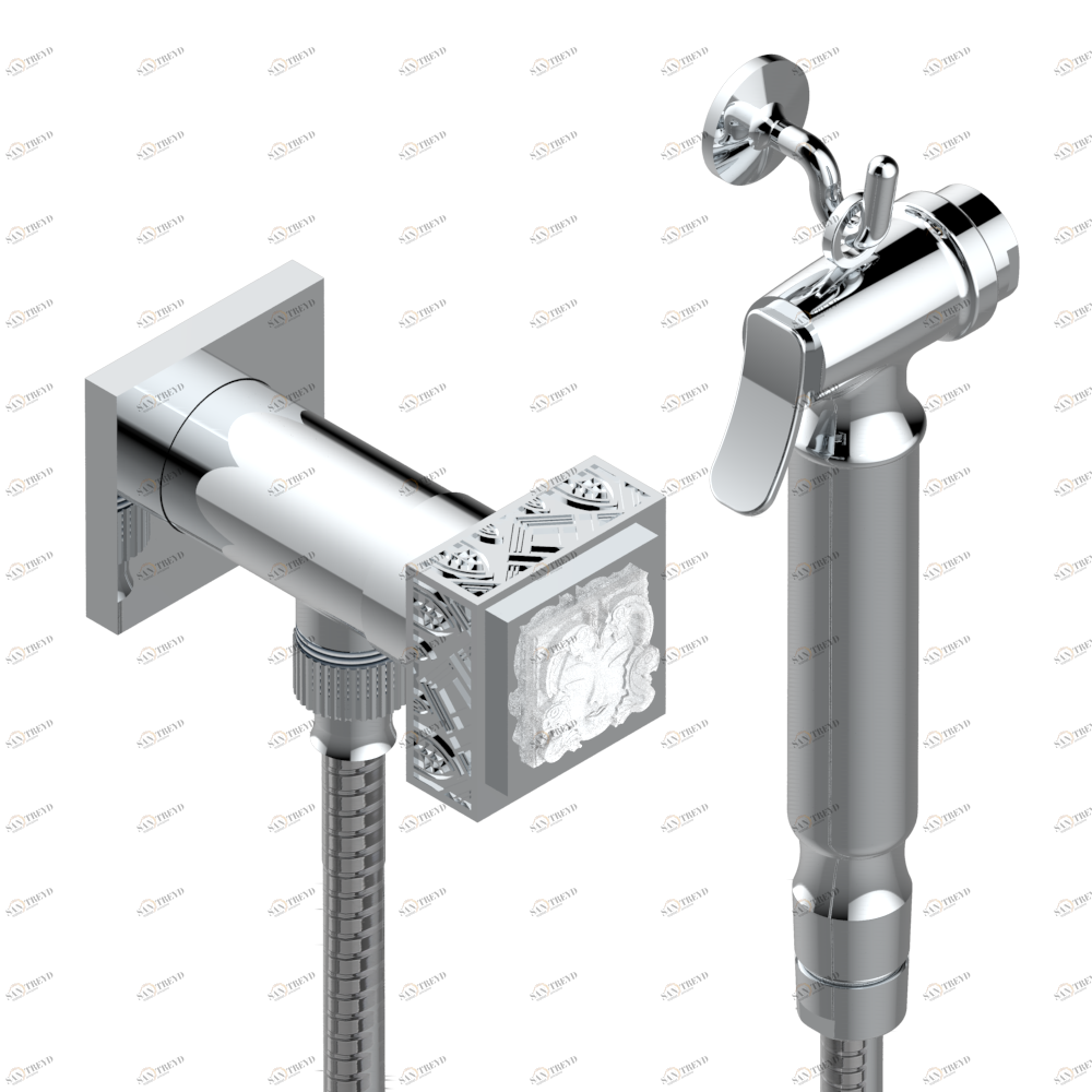 A2T-5840/8 Душ гигиенический: вентиль, 1.25 м шланг, крючок, вывод для душа и лейка с клапаном (возможны только следующие покрытия A02, B01,C01, D03, E02, F01, G01,G02) Thg-paris Masque de Femme, métal gravé Хром A2T 5840/8 A02 CAT.A