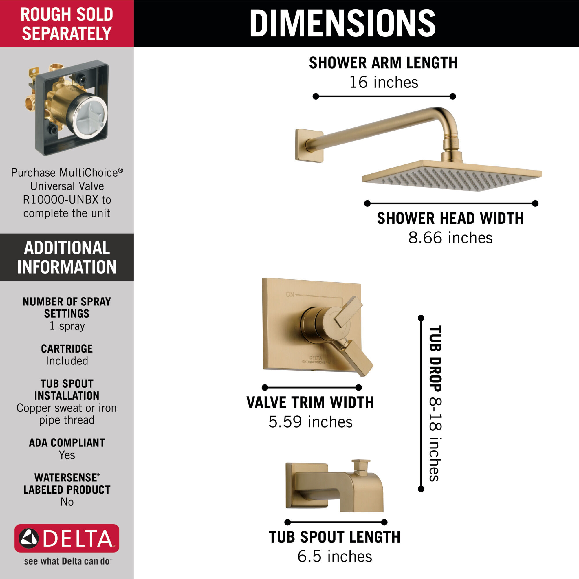 T17453-CZ Для ванны и душа Monitor® 17 Series Delta Faucet Vero Шампанское бронза - Вид №1