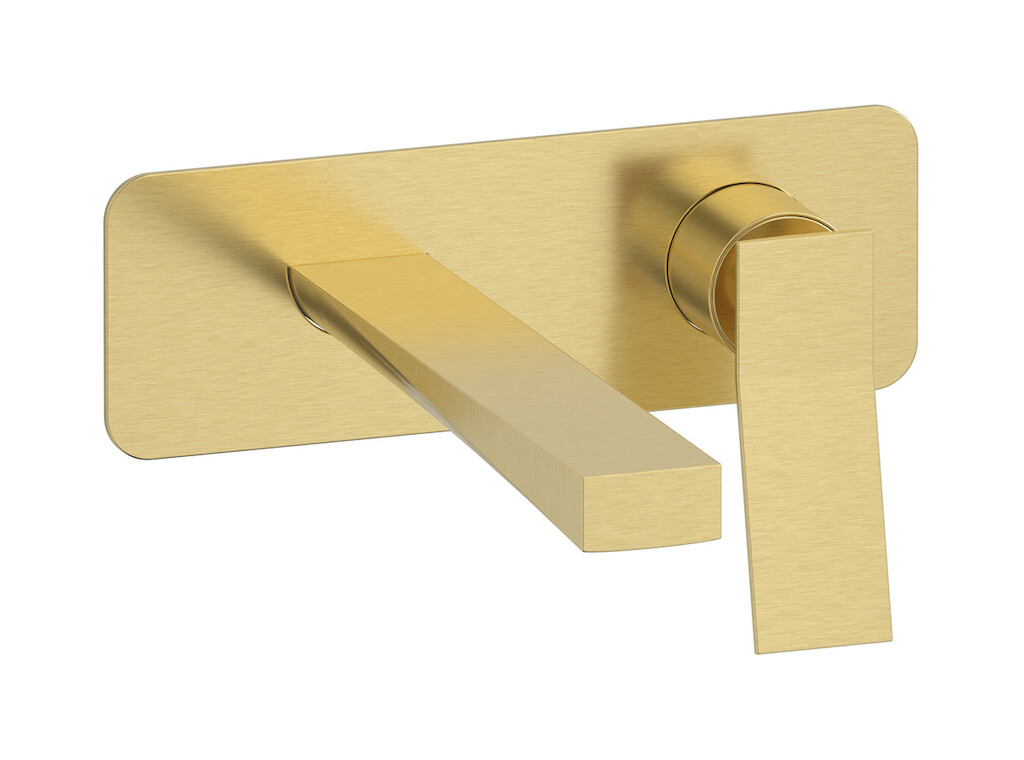 Встроенный в стену смеситель для раковины на 2 отверстия в комплекте с донным клапаном WE ARE IB wa320os_22 Brushed Pale Gold Wave