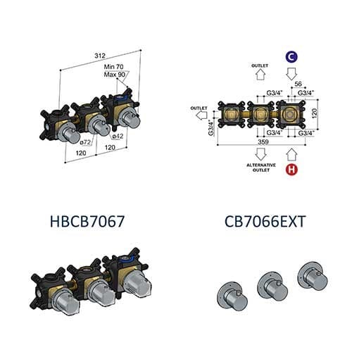 Латунный встраиваемый термостатический смеситель для душа Hotbath Cobber ARCH-00109495 - Вид №4