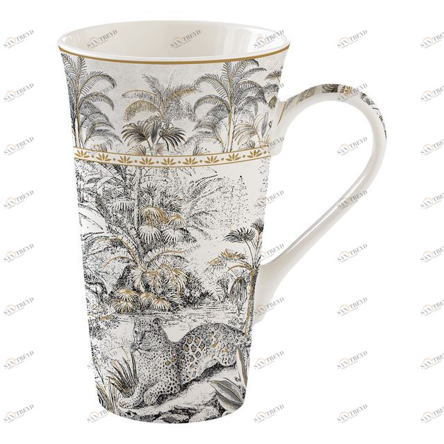 Кружка фарфоровая 0,6 л бело-серая "Джунгли" EASY LIFE COFFEEMANIA & ATMOSPHERE 00-3947018 Белый;серый 