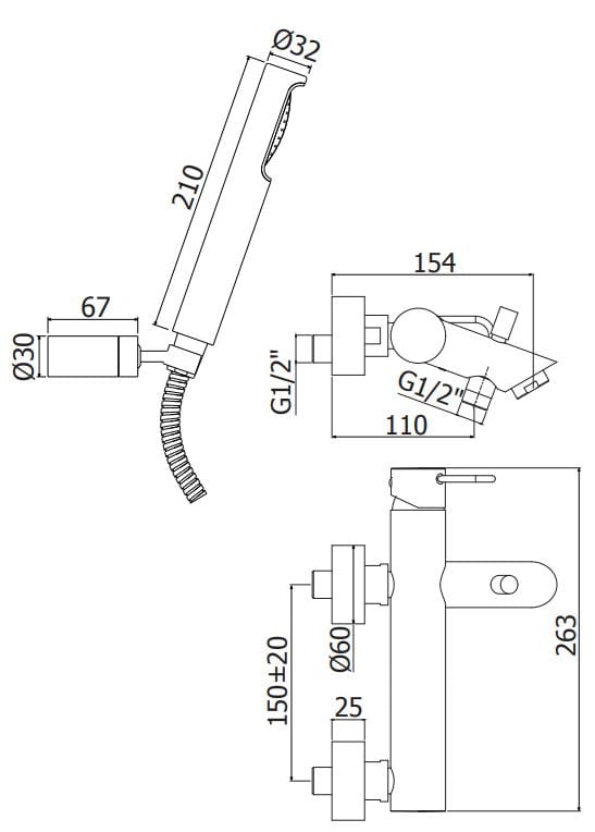 Открытый смеситель для ванны/душа с ручным душем RUBINETTERIA PAFFONI Joker ARCH-00108479 - Вид №2