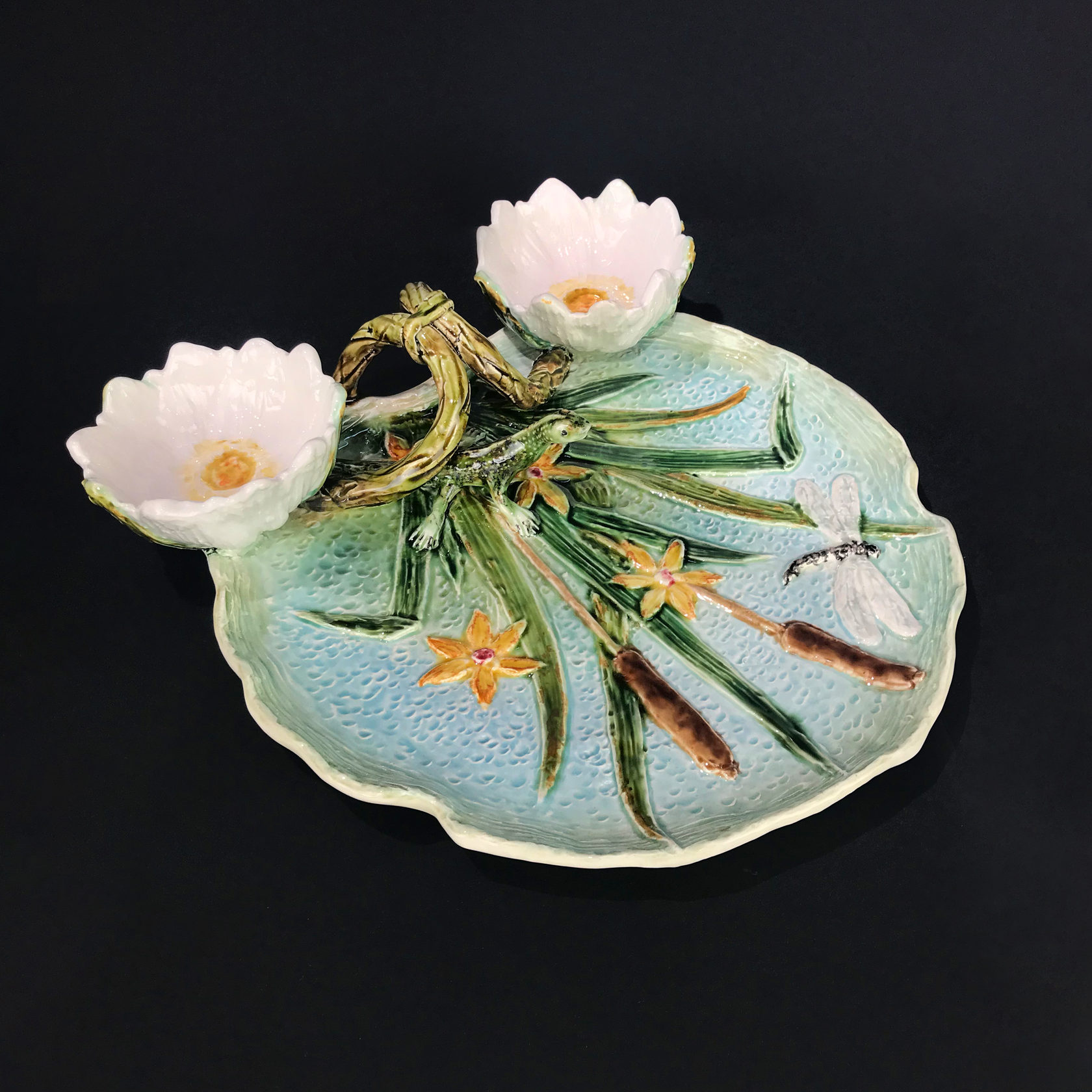 Блюдо для закусок (с двумя кувшинками) Бирюза/Зеленый PROVANSFAIENCE sun-id-994698 - Вид №15