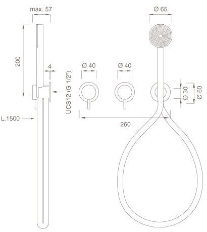 Ceadesign Настенный комплект из 2 смесителей для ванны / душа с ручным душем Milo360 Mil 43y - Вид №1