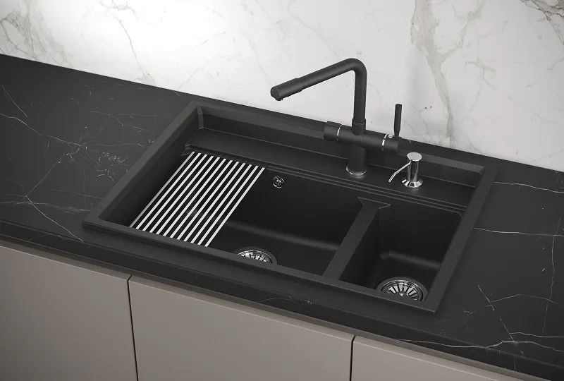 KS-7302, ЧЁРНЫЙ кухонная мойка, кварц GRANULA 7302-ST334