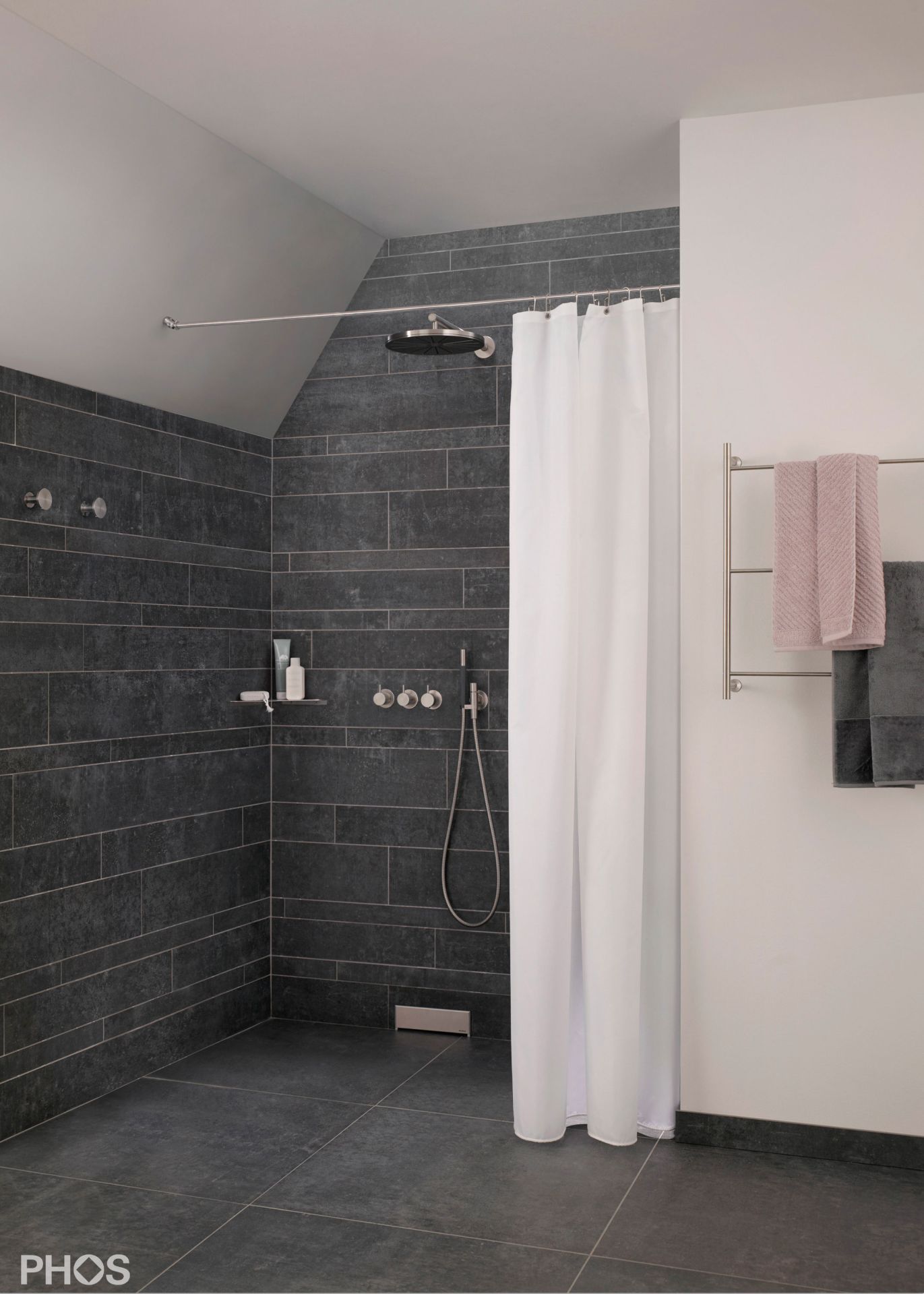 DSN12-DS-2 Карниз для душевой занавески ø12 мм для ниш с наклонным потолком от 100 до 160 см - изготавливается на заказ PHOS  - Вид №1