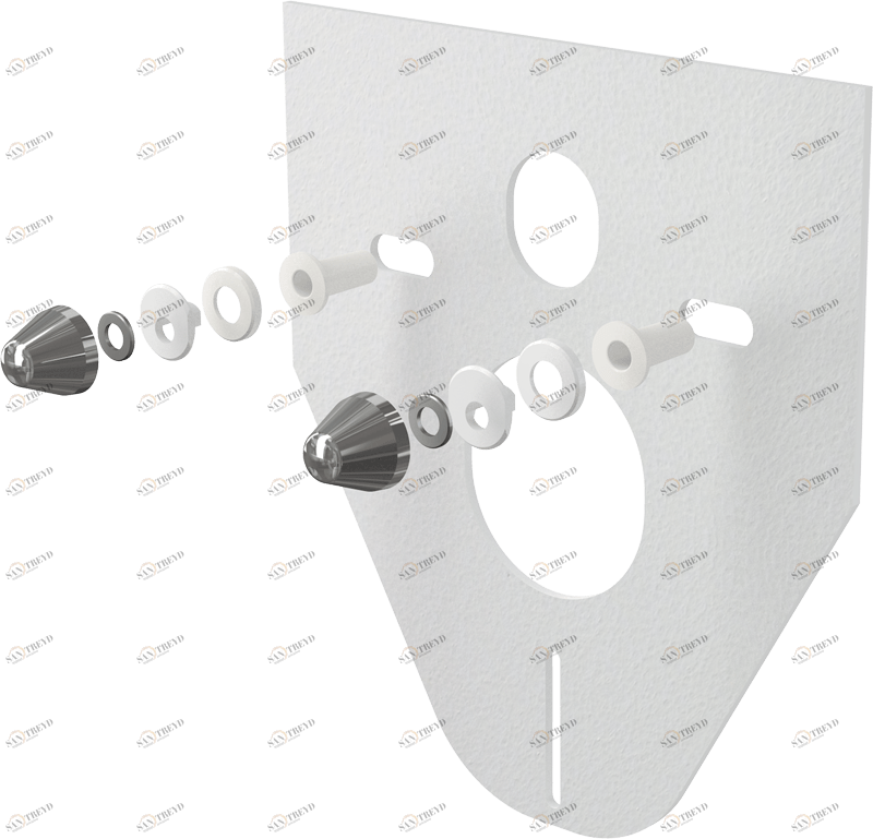 Звукоизоляционная плита для подвесного унитаза и для биде с принадлежностями и колпачками (хромированными) ALCAPLAST M910CR