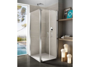 Угловая душевая кабина из закаленного стекла с распашной дверью