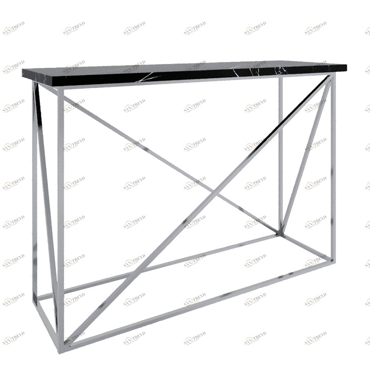 Консоль черная с мраморной столешницей и металлической опорой, хром "Майлз" АЛЕТАН  350926 Хром;черный 